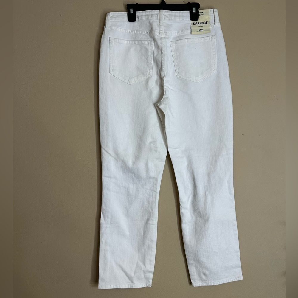 L’AGENCE Audrina High Rise Distressed Straight Jeans White 29 - Picture 3 of 8